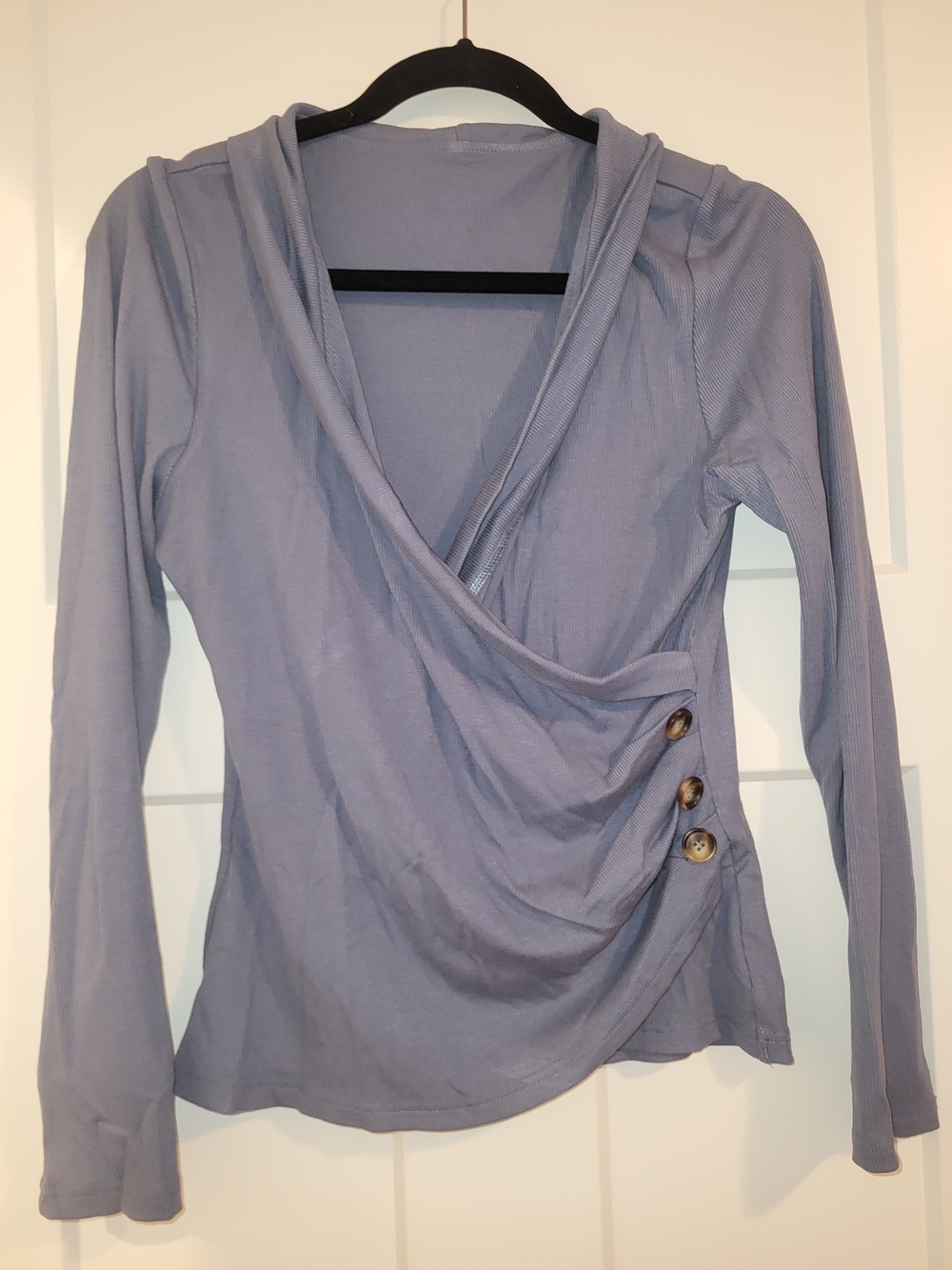 HALARA Dusty Blue Wrap-Style Long Sleeve Top